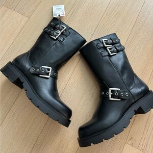 Zara black biker boots size 8. Never worn
